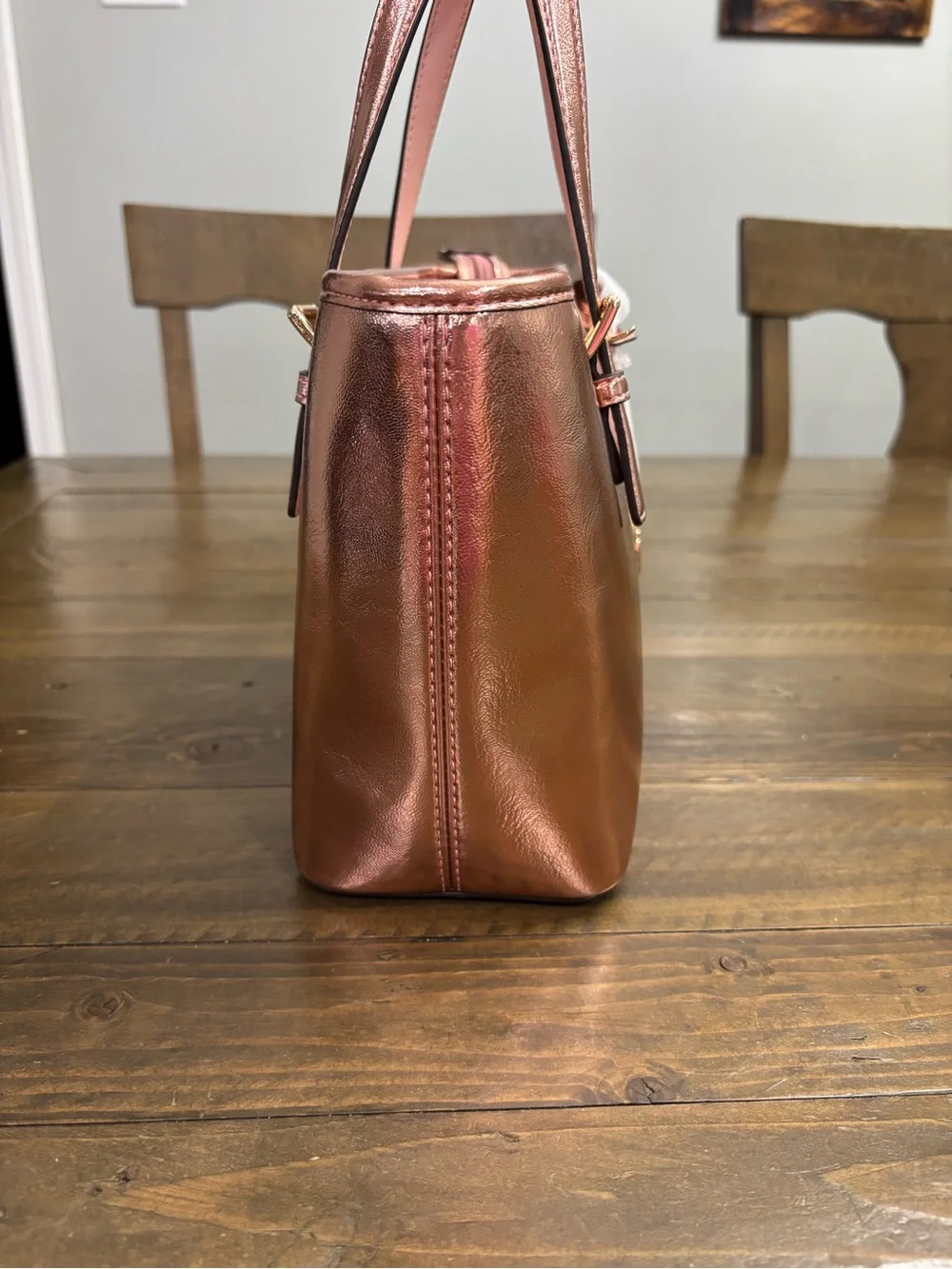 Michael Kors Jet Set Travel Extra-Small Rose Gold Metallic Zip-Top Tote